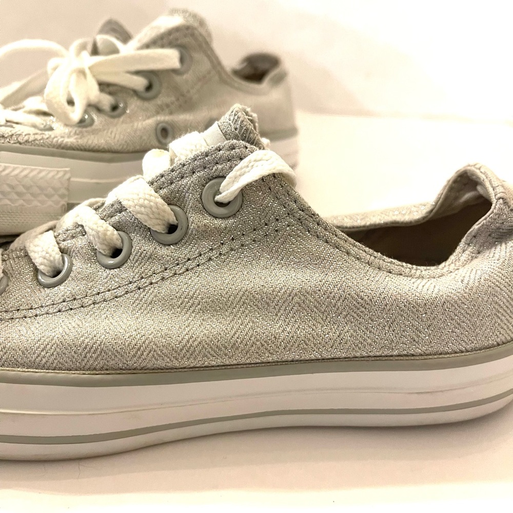 Converse | Silver Herringbone Pattern Canvas Low … - image 4